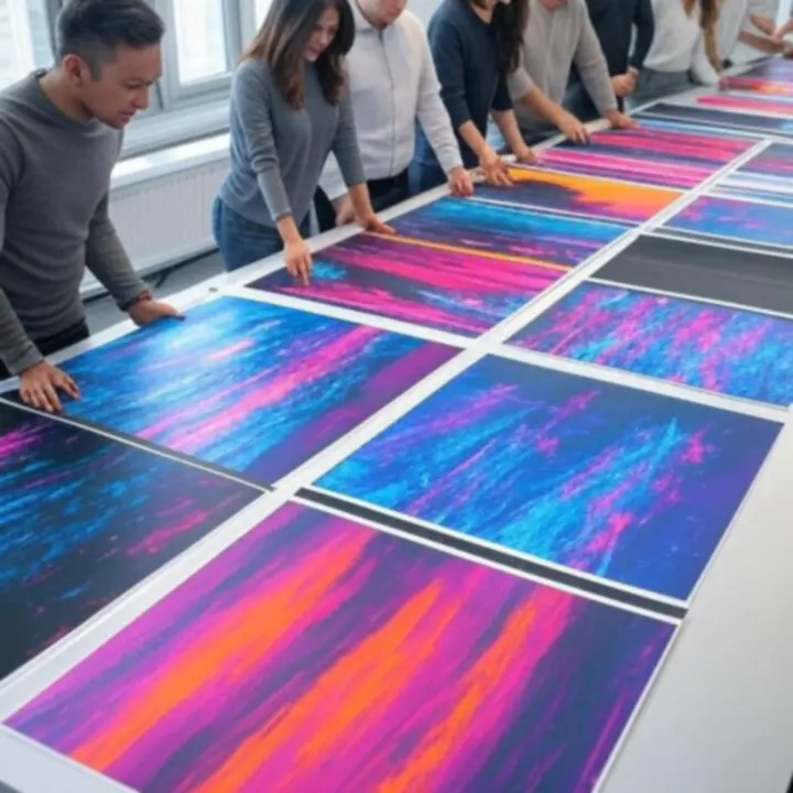 Przegląd różnych kampanii reklamowych BrandMotionStudiio w odważnej, kolorowej siatce projektów